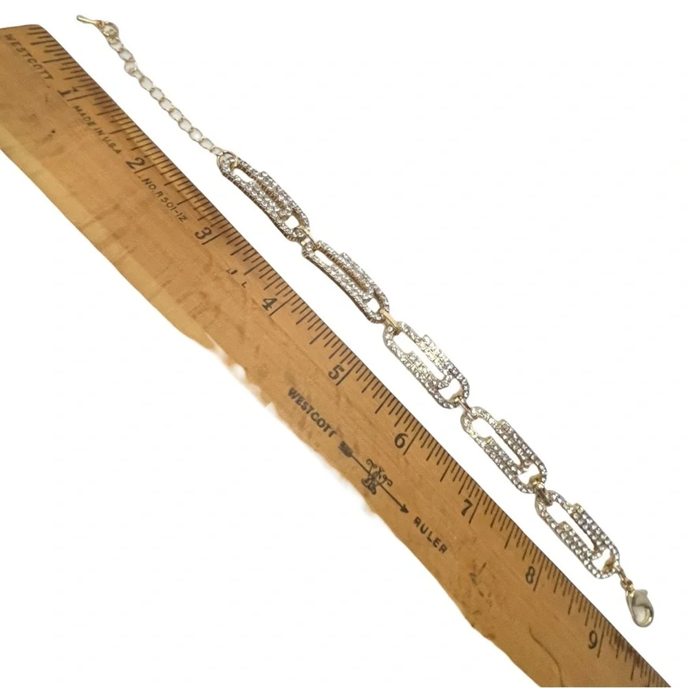 Gold Paperclip Crystal Accent Bracelet